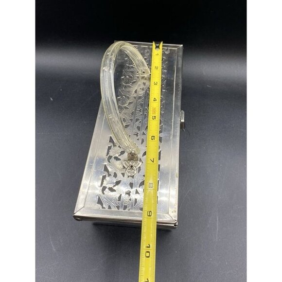 Rectangle Silver Tone Pierced Metal With Lucite Handle Mirror MCM Vintage - Picture 9 of 12